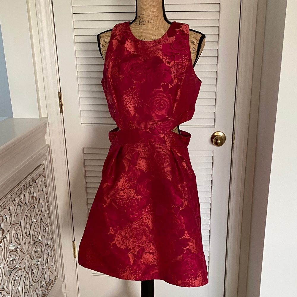 Theia Red Backless Floral Dress